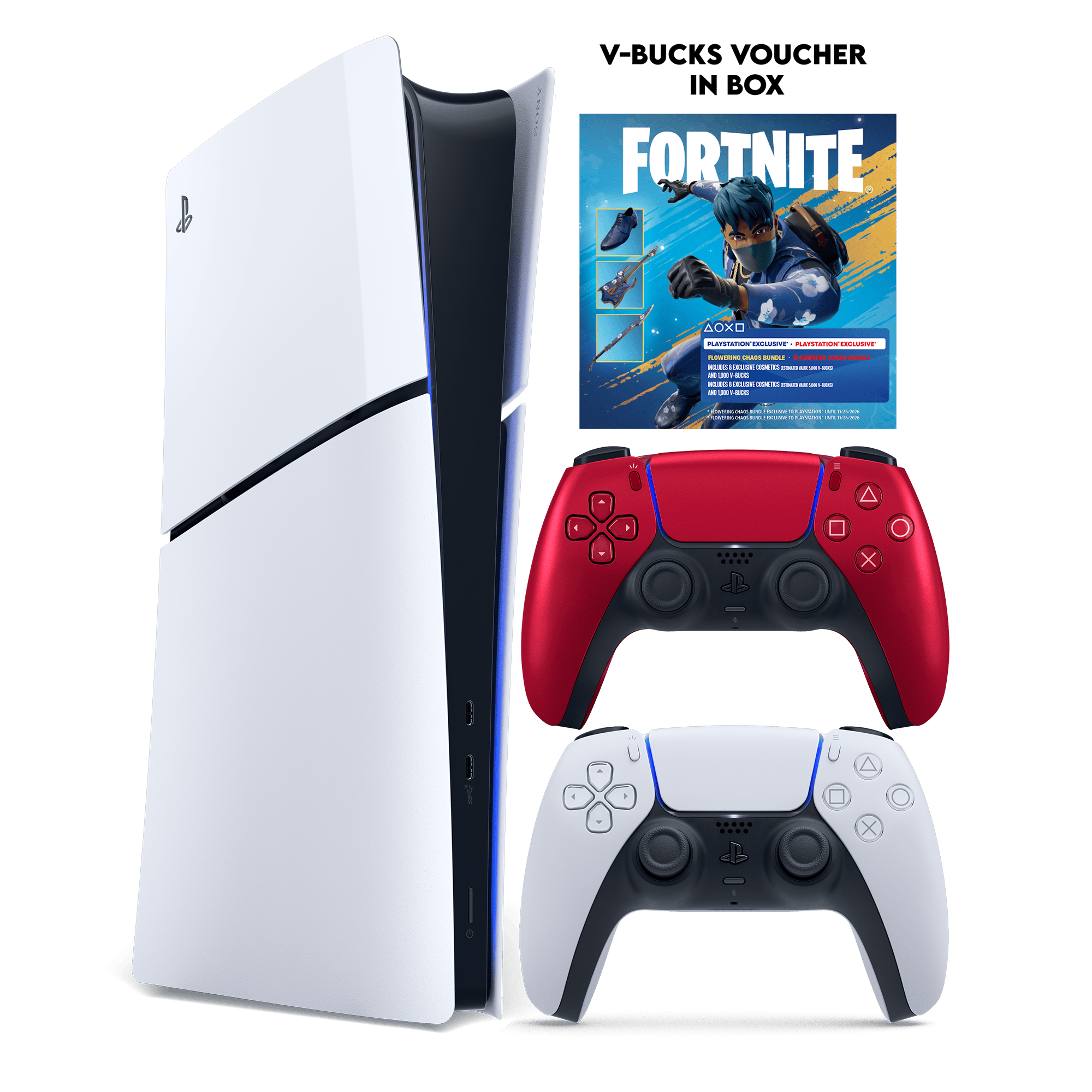 PS5SlimDigital_FortniteFloweringChaos_Voucher_PS5DualSenseVolcanicRed