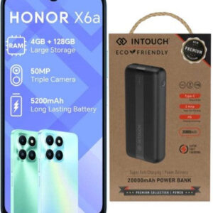Honor X6a with Intouch 20000 mAh Power Bank Bundle (Cyan Lake, 128 GB) (4 GB RAM)
