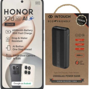 Honor X7d 5G with Intouch 20000 mAh Power Bank Bundle (Velvet Black, 256 GB) (8 GB RAM)